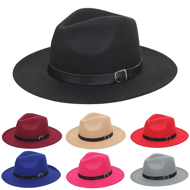 Men's Fedora Hat Brim Hat Black Pink Classic Basic 1930s Causal Holiday ...