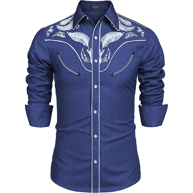 Men's Shirt Graphic Shirt Western Shirt Floral Cowboy Turndown Black ...