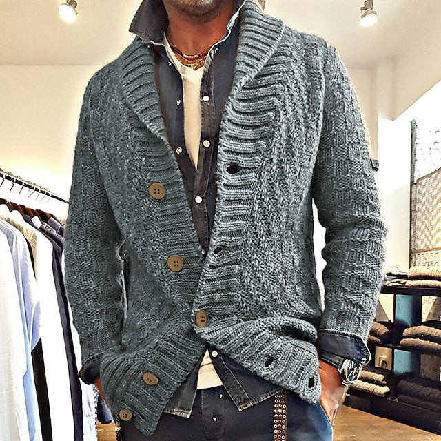 Men's Sweater Cardigan Cropped Sweater Knit Knitted Lapel Daily Wear Clothing Apparel Fall Winter Black Blue M L XL 6