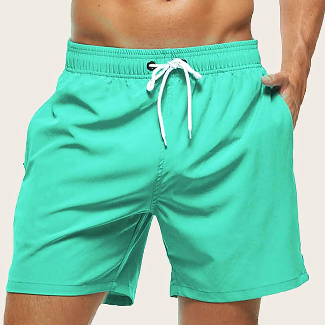 Men's Board Shorts Swim Shorts Swim Trunks Beach Shorts Drawstring with Mesh lining Elastic Waist Plain Breathable Soft Short Casual Daily Holiday Streetwear Hawaiian Black Green Black Micro-elastic 15