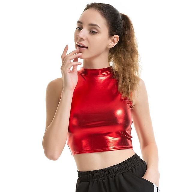  Metaliczne Lata 80 Błyszczący patent na lateks Crop top Skóra PU Strój na bal maskowy Damskie Strój karnawałowy Bal maskowy Impreza Wieczór panieński Parada równości Dla dorosłych Top