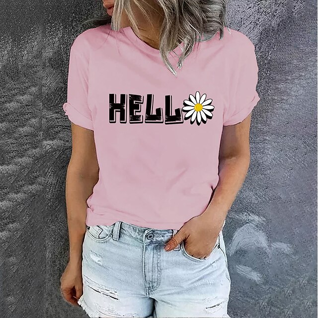  Women's T shirt Tee White Yellow Pink Print Graphic Letter Daily Holiday Short Sleeve Round Neck Basic 100% Cotton Regular Painting S