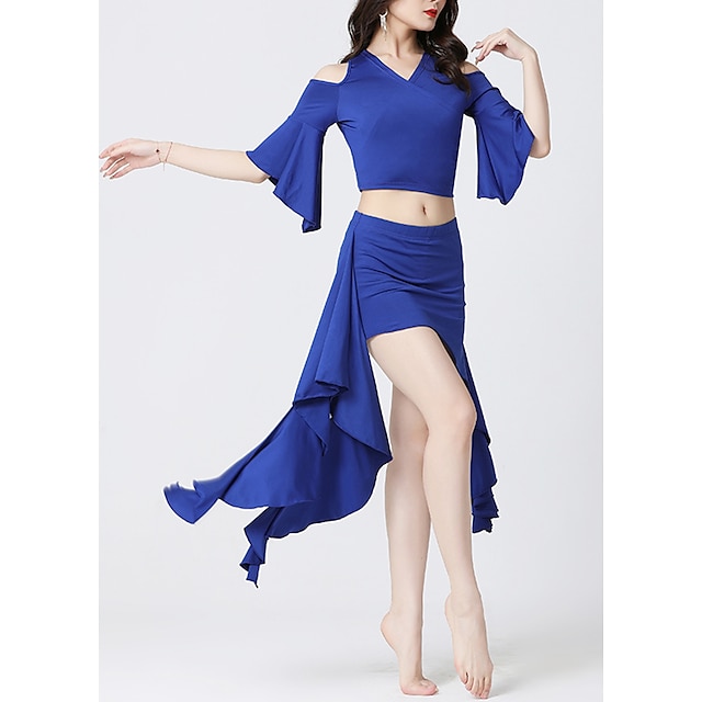  Belly Dance Activewear Skirts Ruffles Pure Color Women's Performance Daily Wear Half Sleeve High Milk Fiber