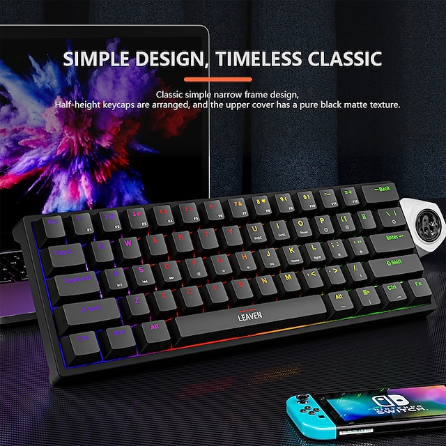 K620 Mini Gaming Mechanical Keyboard green Axis Red Axis 61 Keys RGB ...