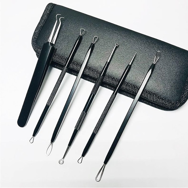  Pimple Popper Tool Kit  6 Pcs Blackhead Remover Acne Needle Tools Set Removing Treatment Comedone Whitehead Popping Zit for Nose Face Skin Blemish Extractor Tool - Silver
