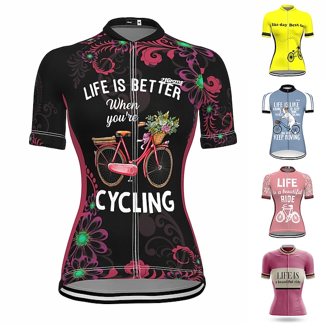  21Grams Women's Cycling Jersey Short Sleeve Bike Top with 3 Rear Pockets Mountain Bike MTB Road Bike Cycling Breathable Moisture Wicking Quick Dry Reflective Strips White+Pink Black Yellow Floral
