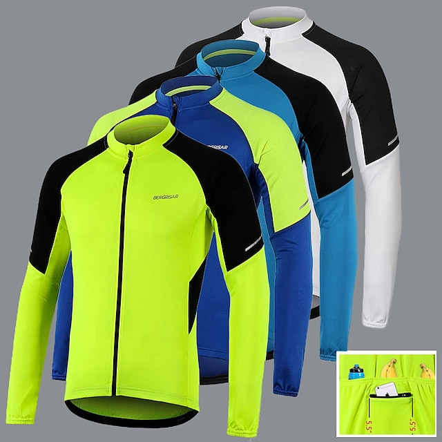  Arsuxeo Men's Long Sleeve Cycling Jersey Polyester Bike Jersey Top Mountain Bike MTB Road Bike Cycling Breathable Quick Dry Reflective Strips Sports Clothing Apparel White Blue Green