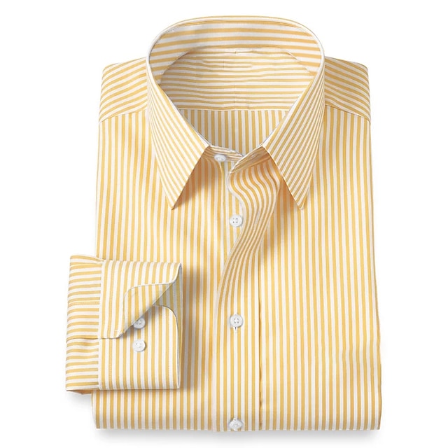  Men's Dress Shirt Button Up Shirt Collared Shirt Yellow Blue Green Long Sleeve Striped Turndown Summer Spring Wedding Outdoor Clothing Apparel Button-Down