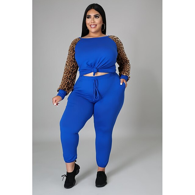 Women's Workout Sets Drawstring 2 Piece Leopard Clothing Suit Black