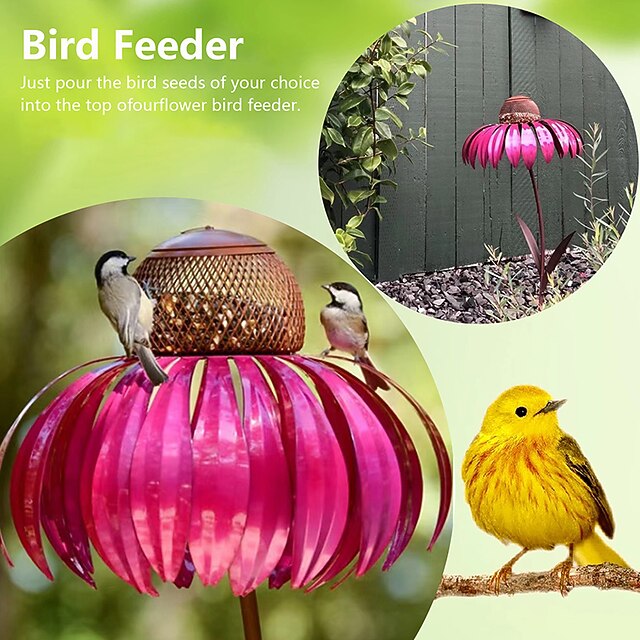 Outdoor Flower Bird Feeder,Spring Decoration 78cm Height Metal Flower