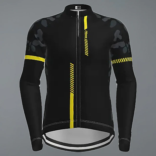 Men's Cycling Jersey Geometric Patchwork Patterned Long Sleeve Bike Jersey Top with 3 Rear Pockets Mountain Bike MTB Road Bike Cycling Thermal Warm UV Resistant Cycling Quick Dry Sports Black Yellow 36