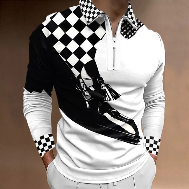  Herr POLO Shirt Golftröja Grafiska tryck Nedvikt Svart Gul Rubinrött Marinblå Blå 3D-tryck Utomhus Gata Långärmad Dragkedja Mönster Kläder Sport Mode Streetwear Designer
