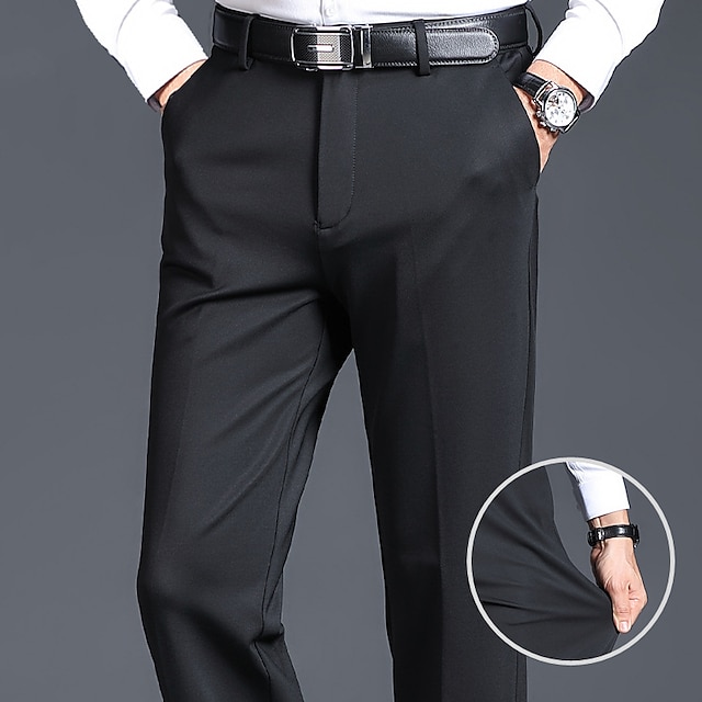Men's Dress Pants Trousers Pocket Straight Leg Solid Colored Comfort ...