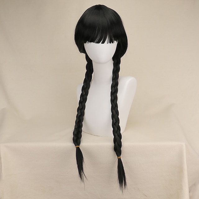  paruka paruka paruka Addams dlouhá černá spletená paruka roztomilé přírodní měkké vlasy s parukovou čepicí copánky syntetické paruky na párty cosplay paruky