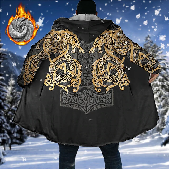 Men's Winter Coat Fleece Jacket Coat Sports & Outdoor Daily Wear Warm Breathable Zipper Pocket Fall & Winter Graphic Prints Totem Fashion Streetwear Hoodie Long Regular Fit Black Blue Purple Green 6