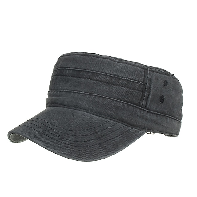 Men's Military Cap Cadet Hat Black Dark Navy Cotton Fashion Chic
