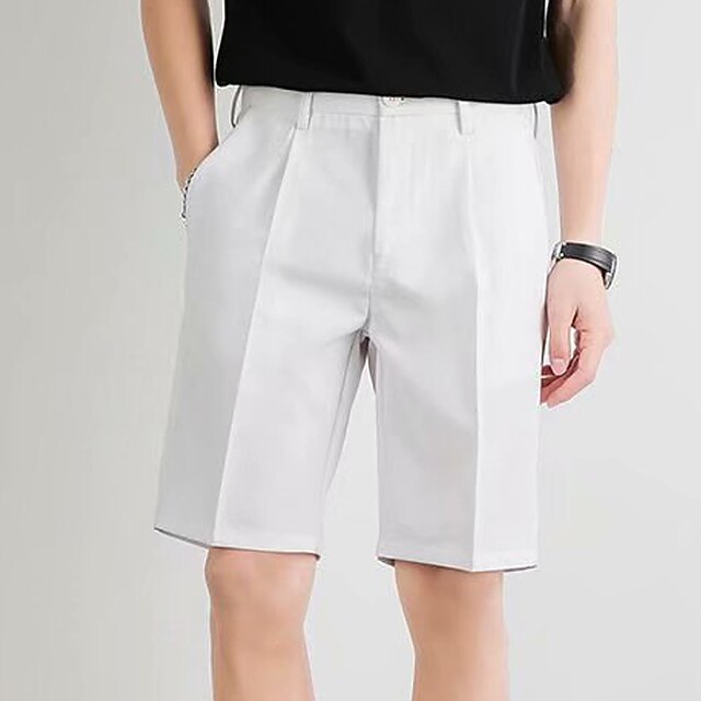 Men's Dress Shorts Bermuda shorts Work Shorts Pleated Pants Pocket Plain Knee Length Outdoor
