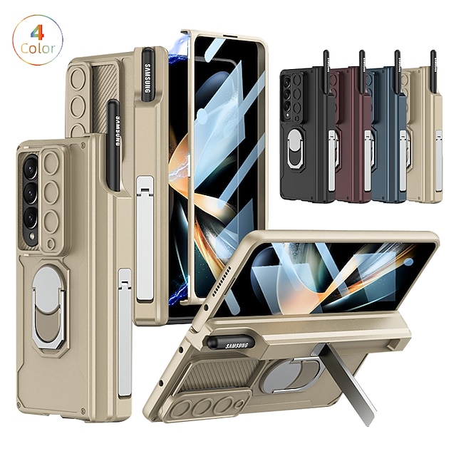  teléfono Funda Para Samsung galaxia Z Fold 5 Z Fold 4 Funda Trasera con Soporte y protector de pantalla Portalápiz Color sólido TPU
