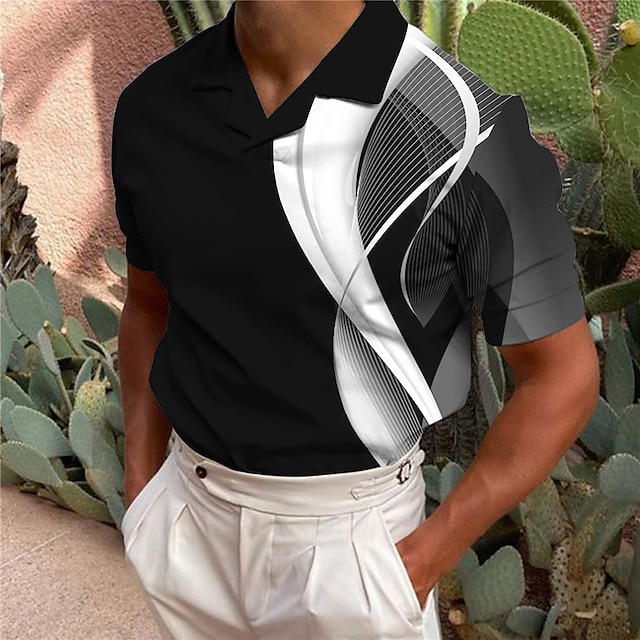  Férfi POLO trikó Golfing Gradiens Absztrakt Grafikai nyomatok Térfogatcsökkenés Fehér+Piros Fekete+ Army Green Sötétkék + fekete Fekete Fehér 3D nyomtatás Szabadtéri Utca Rövid ujjú Nyomtatott Ruházat