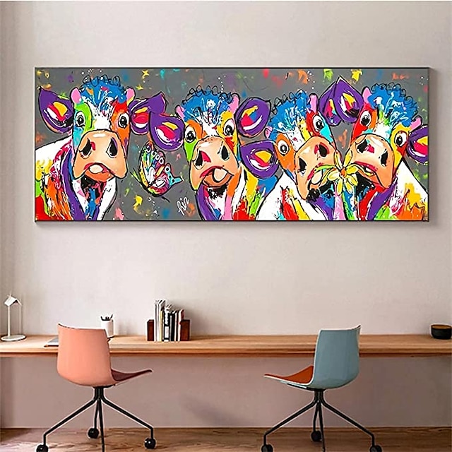  Oil Painting 100% Handmade Hand Painted Wall Art On Canvas Colorful Cattles Animal Series Modern Abstract Home Decoration Decor Rolled Canvas No Frame Unstretched 150*50cm