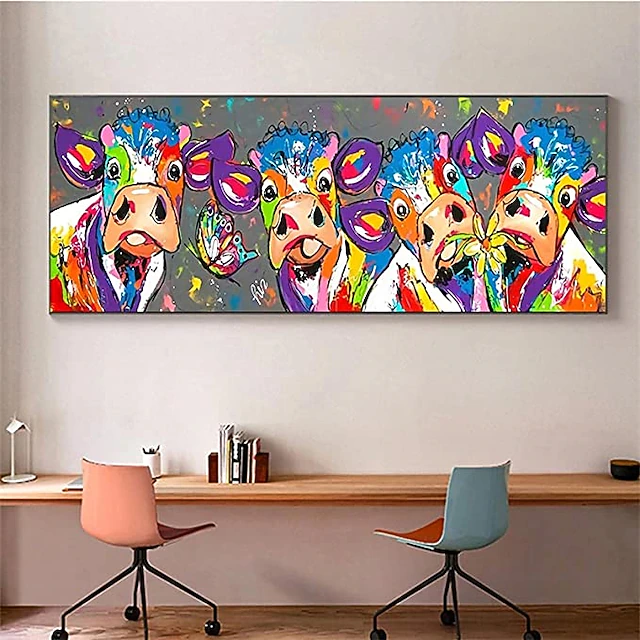 Oil Painting 100% Handmade Hand Painted Wall Art On Canvas Colorful Cattles Animal Series Modern Abstract Home Decoration Decor Rolled Canvas No Frame Unstretched 150*50cm 10