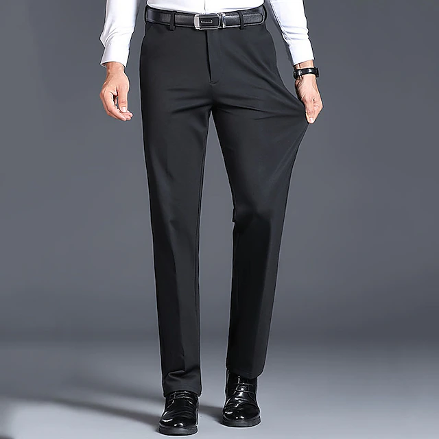 Men's Dress Pants Trousers Pocket Straight Leg Solid Colored Comfort Wedding Office Business Streetwear Casual Black Deep Blue Micro-elastic 16
