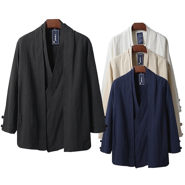  Herren Leichte Jacke Sommerjacke Leinenjacke Urlaub Alltagskleidung Langlebig Lässig / Alltäglich 2 in 1 Winter Frühling & Herbst Einfarbig Japan und Korea Style Freizeit Regulär Schwarz Wei