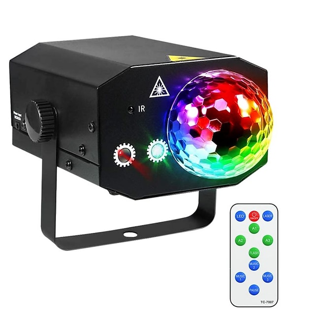  16 Patterns La-ser Projector RGB Stage Light Disco LED Magic Ball Party Lights Souns Active Music Center Strobe Lamp with Remote