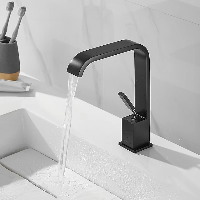 Waterfall Bathroom Sink Mixer Faucet, Monobloc Basin Taps Single Handle Wash Basin Faucets with Hot and Cold Hose Vessel Water Brass Tap Deck Mounted 17