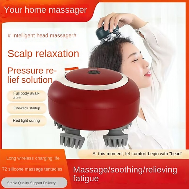  Masajeador de cuero cabelludo eléctrico con luz roja y masajeador de cabeza de mano calentado por vibración para el crecimiento del cabello masaje corporal para aliviar el estrés