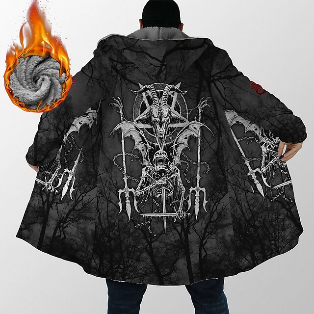 Men's Skull Graphic Prints Winter Coat Fleece Jacket Coat Warm Comfortable Breathable Streetwear Sport Casual Daily Sports & Outdoor Daily Wear Going out Zipper Pocket Print Fall & Winter Hoodie Long3