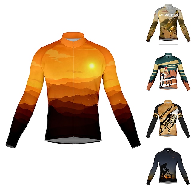  21Grams Men's Cycling Jersey Long Sleeve Bike Top with 3 Rear Pockets Mountain Bike MTB Road Bike Cycling Breathable Moisture Wicking Quick Dry Reflective Strips Black Orange Brown Graphic Polyester