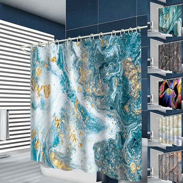  Cortina de ducha con ganchos, diseño de mármol, tela de arte abstracto, decoración del hogar, baño, cortina de ducha impermeable con gancho, lujosa y moderna