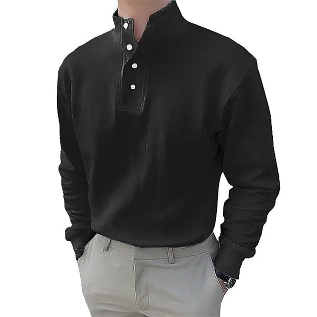 Men's Button T Shirt Henley Shirt Long Sleeve Shirt Long Sleeve Henley Spring & Fall Plain Modern Contemporary Button-Down Vacation Casual Daily Weekend White Brown Black-Black Top Tee for Men4