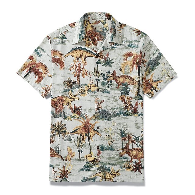 Men's Animal Dinosaur Coconut Tree Shirt Summer Hawaiian Shirt Aloha Shirt Short Sleeves Shirt Turndown Tropical Fashion Hawaiian Outdoor Street Hawaiian Gray 3D Print S M L3
