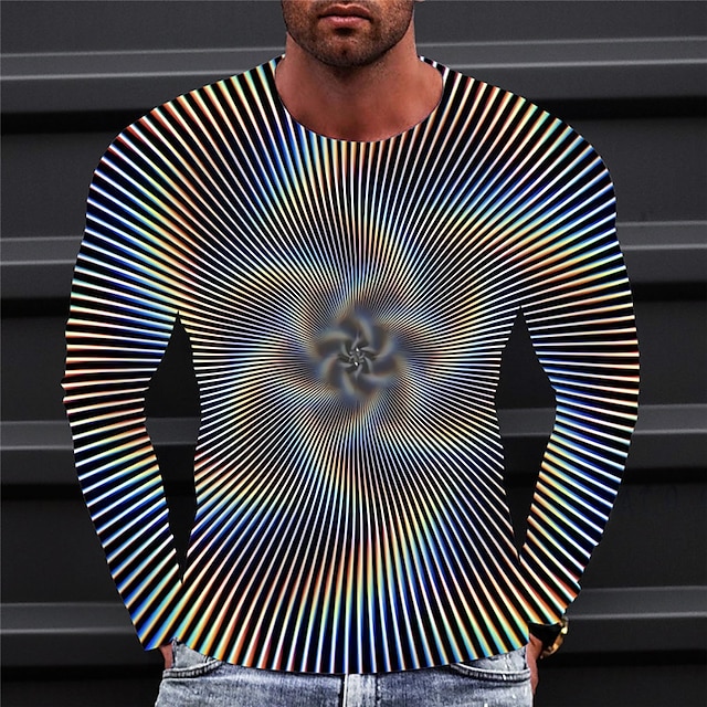  Herren T Shirt Tee Grafik Optische Illusion Rundhalsausschnitt Kleidung Kleidung 3D Druck Outdoor Casual Langarm Druck Vintage Mode