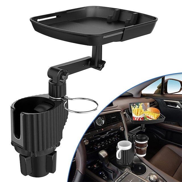  Car Cup Holder Expander with Detachable Tray Multifunctional Car Food Tray Table for Eating with Dual Cup Holder Phone Slot and Adjustable Swivel Arm Perfect Car Organizer for Travel Accessories