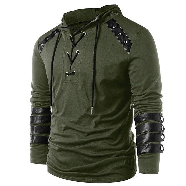 Men's Hoodie Tactical Army Green Hooded Plain Lace up Sports & Outdoor ...