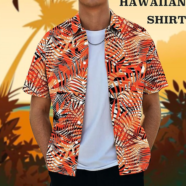 Hombre Camisa hawaiana Hojas Cuello Vuelto Naranja Verde Trébol Calle Casual Mangas cortas Abotonar Estampado Ropa Tropical Moda Hawaiano 9423155 2022 – $19.99
