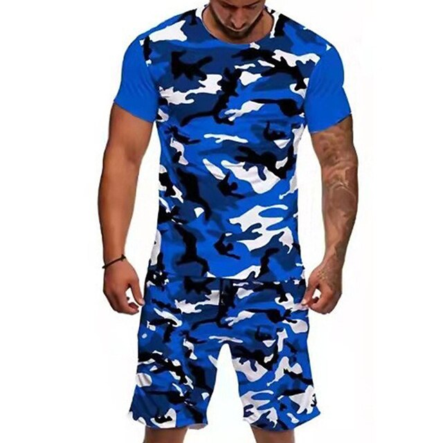 Men's Shorts and T Shirt Set TShirt Outfits Graphic Camo / Camouflage