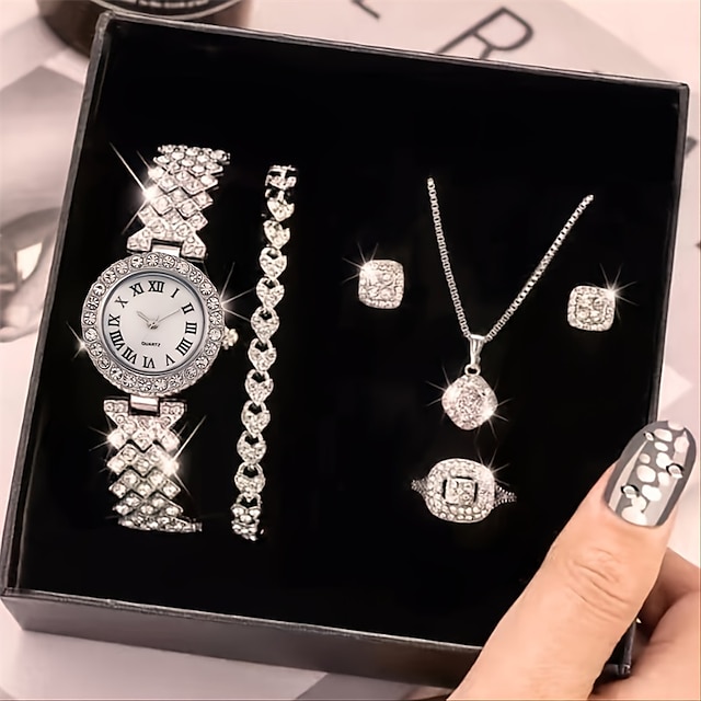  Montre à quartz pour femmes strass montre ensemble de bijoux 6 pièces/ensemble fantaisie femmes montres bijoux sophistiqués et élégants femmes montre