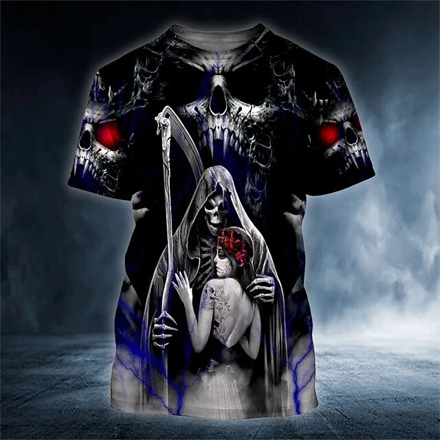 Men's Graphic Skulls T Shirt Halloween Shirt Tee Short Sleeve T shirt 3D Print Crew Neck Shirt Vintage Fashion Designer Outdoor Casual Daily Black Spring & Summer Clothing Apparel S M L XL 2XL 3XL2