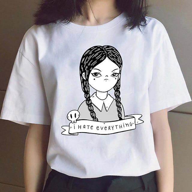  Onsdag Addams Addams familj onsdag T-shirt Animé Tecknat Anime Klassisk Gatustil Till Par Herr Dam Vuxna Varmstämpling Ledigt / vardag