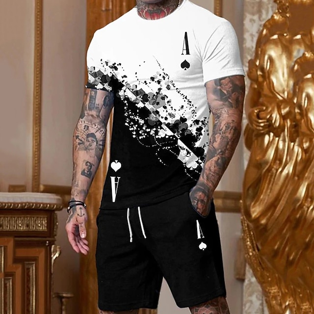  Herre Shorts og T-shirt sæt T-shirt outfits Grafisk Poker Rund hals Tøj 3D-udskrivning Plusstørrelser udendørs Daglig Kortærmet 3D-udskrivning 2 stk 2stk Designer Afslappet Bekvem