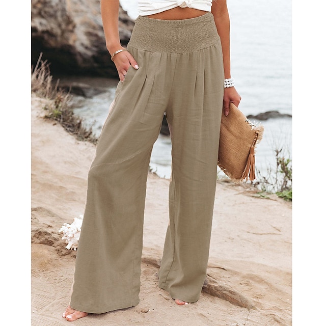 Women's Bootcut Culottes Wide Leg Side Pockets Wide Leg Baggy Mid Waist ...