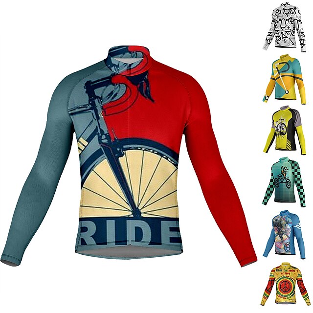  21Grams Men's Cycling Jersey Long Sleeve Bike Top with 3 Rear Pockets Mountain Bike MTB Road Bike Cycling Breathable Quick Dry Moisture Wicking Reflective Strips Green Yellow Red Graphic Spandex