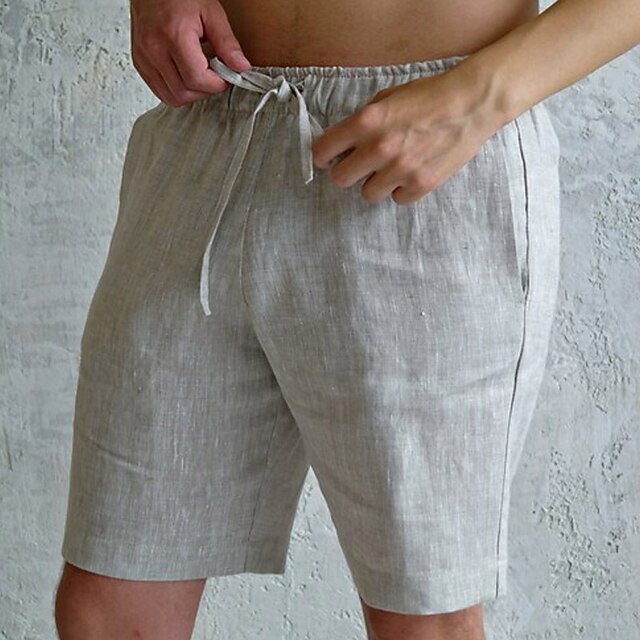 Men's Shorts Linen Shorts Summer Shorts Pocket Drawstring Elastic Waist Plain Comfort Breathable