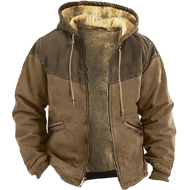 Men's Full Zip Hoodie Jacket Navy Blue Camel Khaki Hooded Color Block ...