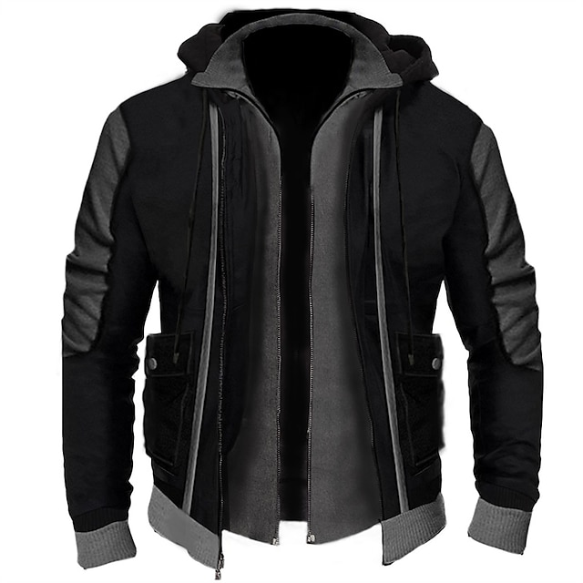  Men's Full Zip Hoodie Outerwear Sweat Jacket Black Light Grey Dark Gray Hooded Color Block Zipper Pocket Sports & Outdoor Daily Sports Streetwear Casual Athletic Spring &  Fall Clothing Apparel