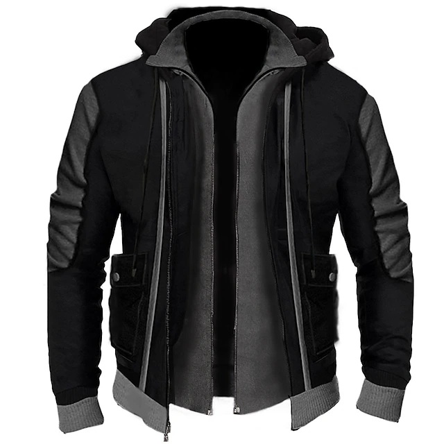Men's Full Zip Hoodie Zip Up Hoodie Sweat Jacket Outerwear Black Light Grey Dark Gray Hooded Color Block Zip Up Zipper Pocket Sports & Outdoor Daily Sports Streetwear Casual Athletic Spring & Fall 5